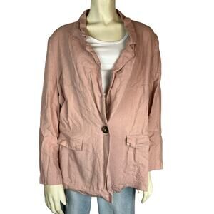Asos Women Blazer Jacket Blush Pink One Button Flap Pockets Rayon Linen Blend 10